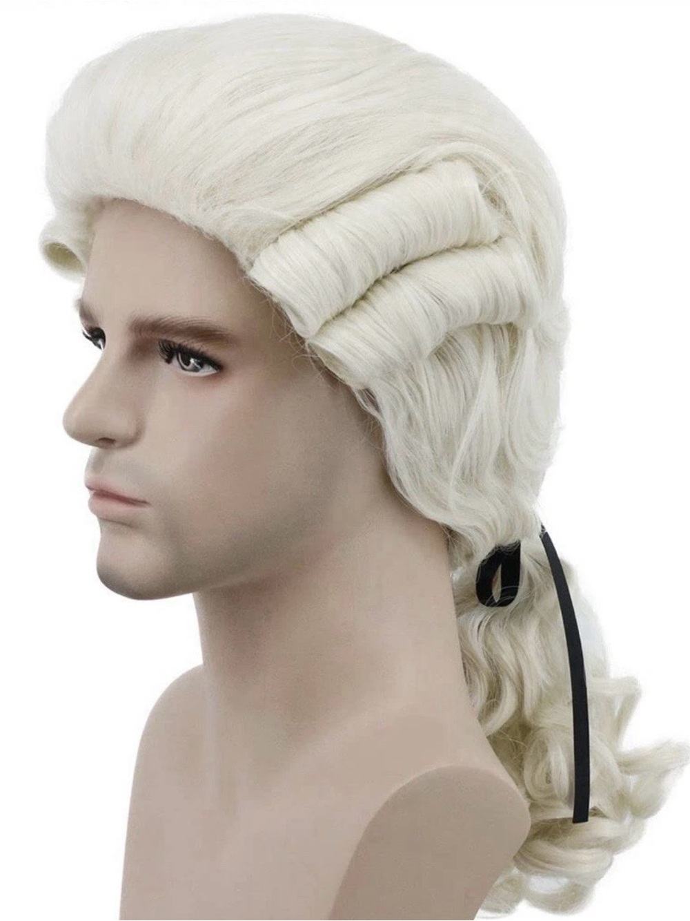 Judge Colonial Wig Man Long Wave Beige Washington Costume Cosplay